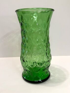 Vintage E.O. Brody Green Pressed Glass Vase – 9.5”